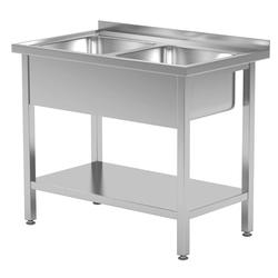 Mesa de catering em aço inox com prateleira + 2 Pias 100x60x85 Polgast 222106