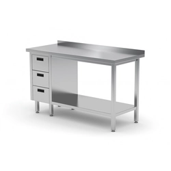 Mesa de catering em aço inox com prateleira + 3 Gavetas 120x60x85 Polgast 125126-3