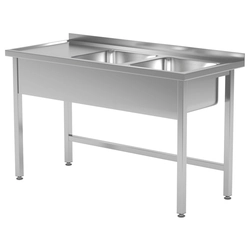 Mesa de catering em aço inoxidável com pias 2 170x70x85 Polgast 221177