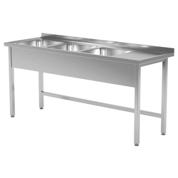 Mesa de catering em aço inoxidável com pias 3 180x60x85 Polgast 223186