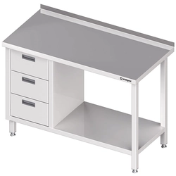 Mesa em aço inox 3 Gavetas (L) e prateleira 100x70 Stalgast