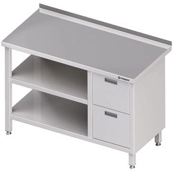 Mesa em aço inox com bloco de 2 gavetas (P) e 2 prateleiras 160x60 Stalgast