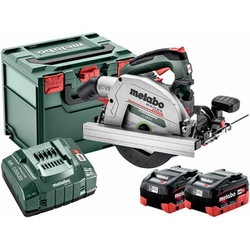 Metabo KS 18 LTX 66 BL akkupyörösaha 18 V | Pyörösahan terä 165 mm x 20 mm | Leikkaus max. 66 mm | Hiiliharjaton | 2 x 8 Ah akku + laturi | metaBOXissa