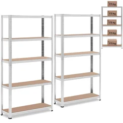 Metal warehouse shelf 5 shelves 875 kg 90 x 30 x 180 cm gray 2 pcs.