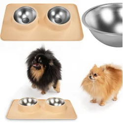 Metalen voerbak voor honden of katten met een beige antislipmat