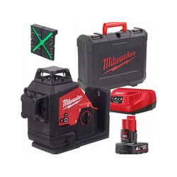 Milwaukee M12 3PL-401C Grön linjelaser Effektiv stråle med signalinterceptor: 0 - 100 m | 1 x 4 Ah batteri + laddare | I en resväska