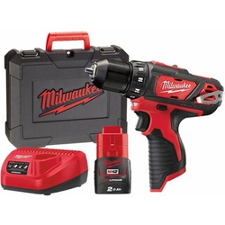 Milwaukee M12 BDD-201C Akku-Bohrschrauber mit Bohrfutter 12 V | 30 Nm | Kohlebürste | 1 x 2 Ah Akku + Ladegerät | In einem Koffer