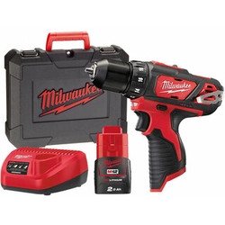 Milwaukee M12 BDD-201C cordless drill driver with chuck 12 V | 30 Nm | Carbon brush | 1 x 2 Ah battery + charger | In a suitcase
