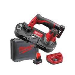 Milwaukee M12 BS-402C Akumulátorová ručná pásová píla 12 V | Pílový pás 686 mm x 13 mm x 0,5 mm | Uhlíková kefa | 2 x 4 Ah batéria + nabíjačka | V kufri