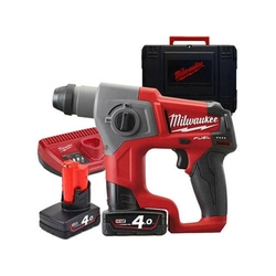 Milwaukee M12 CH-402C akumulatora urbjmašīna 12 V | 1,1 J | Betonā 13 mm | 1,7 kg | Oglekļa brushless | 2 x 4 Ah akumulators + lādētājs | Čemodānā