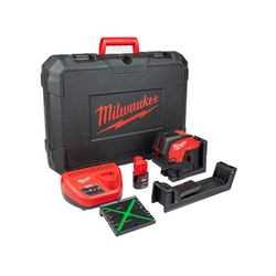 Milwaukee M12 CLLP-301C Zielony laser punktowy i liniowy Efektywna wiązka z przechwytywaczem sygnału: 0 - 100 m | 1 x 3 Ah akumulator + ładowarka | W walizce