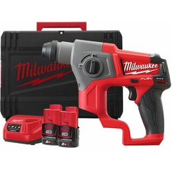 Milwaukee M12CH-202X sladdlös borrhammare 12 V | 1,1 J | I betong 13 mm | 1,7 kg | Kolborstfri | 2 x 2 Ah batteri + laddare | I Heavy Duty fall