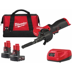 Milwaukee M12FBFL10-402B akumulatorowa szlifierka wąskotaśmowa 12 V | 10 x 330 mm | Bezszczotkowy węglowy | 2 x 4 Ah akumulator + ładowarka | W kartonowym pudełku