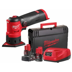 Milwaukee M12FDSS-422X Akku-Vibrationsschleifer 12 V | 63,5 x 88,8 mm | Carbon bürstenlos | 2 Ah + 4 Ah Akku + Ladegerät | Im Heavy Duty Koffer