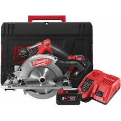 Milwaukee M18CCS55-502X sierra circular inalámbrica 18 V | Hoja de sierra circular 165 mm x 15,87 mm | Corte máx. 55 mm | Sin escobillas de carbón | Batería 2 x 5 Ah + cargador | En caso de servicio pesado