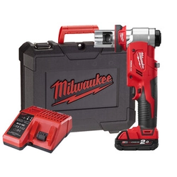 Milwaukee M18HKP-201C Akumulátorový hydraulický děrovač desek 18 V | 60 kN | Průměr 100 mm | Uhlíkový kartáč | 1 x 2 Ah baterie + nabíječka | V kufru