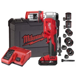 Milwaukee M18HKP-201CA Акумуляторний гідравлічний пуансон 18 V | 60 кН | Діаметр 100 мм | Вугільна щітка | 1 x 2 Ач акумулятор + зарядний пристрій | У валізі