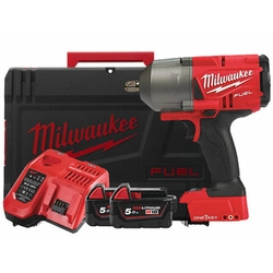 Milwaukee M18ONEFHIWP12-502X akkuiskukoneisto 18 V | 190 Nm/400 Nm/1017 Nm | 1/2 tuumaa | Hiiliharjaton | 2 x 5 Ah akku + laturi | Heavy Duty -tapauksessa