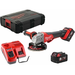 Milwaukee M18ONEFSAG125XPDB-502X akkus sarokcsiszoló 18 V | 125 mm | 8500 RPM | Szénkefementes | 2 x 5 Ah akku + töltő | Heavy Duty kofferben