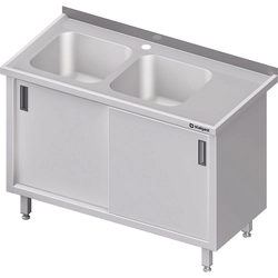 Mobile in acciaio inox con lavelli 2-kom (L) scorrevoli 180x60 | Stalgast