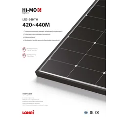 Moduł fotowoltaiczny Panel PV 440Wp Longi Solar LR5-54HTH-440M  Hi-MO 6 Explorer Black Frame Czarna rama