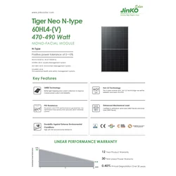 Module photovoltaïque JinkoSolar JKM480N-60HL4-V 480W 1500V Noir