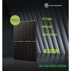 Module PV 420W JOLYWOOD JW-HD108N-420 Type N, Biface, Verre Verre, Cadre Noir