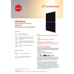 Módulo de panel fotovoltaico Canadian Solar 580W TOPHiKu6 580Wp CS6W-580 Marco de corte medio mono plateado 580 W Wp TOPCon