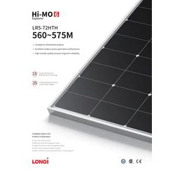 Módulo de panel fotovoltaico LONGI LR5-72HTH-575M BF 575W 575Wp marco plateado Mono Halfcut 575 W Wp