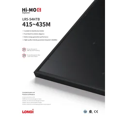 Módulo fotovoltaico Panel PV 435Wp Longi Solar LR5-54HTB-435M HI-MO 6 Explorer Full Black