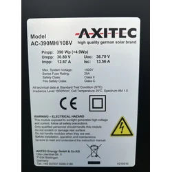 módulo solar; Módulo fotovoltaico; Axitec AC-390MH/108V