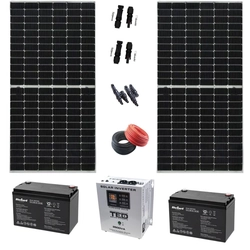 Monokrystallinsk fotovoltaisk system, 2X 380W, 2 Akkumulatorer 12V 100AH, Inverter 1,8 KW med output 220V, Tilbehør inkluderet