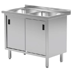 Mueble de catering de acero inoxidable con fregaderos 2 D.Deslizante 100x60 Hendi 813690