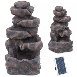 Multi-level solar cascade garden fountain with LED lighting, rock pattern, 6 W