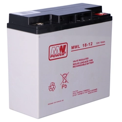 MW Power AGM Batteri AGM 12V/18Ah 10-12 flere år