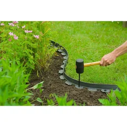 Nature Garden edging, set, 5 cm x 10 m, with anchors, gray