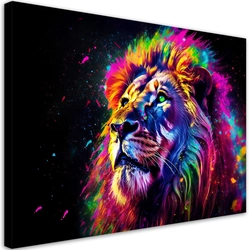 Obraz na plátně, barevný neonový lev -100x70