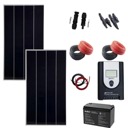 OFF GRID system 340w with 2 photovoltaic panels 170W, accumulator 12V 100AH REBEL, Controller, Connection cable, set of connectors MC4-T, solar cable 4mm, set of connectors % p7/% for solar panels