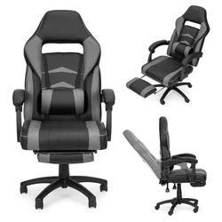 Office gaming chair with adjustable footrest and lumbar pillow