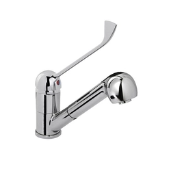 ONE HOLE MIXER TAP WITH CHROMED CLINICAL LEVER SWINGING SPOUT AND EXTRACTABLE SHOWER