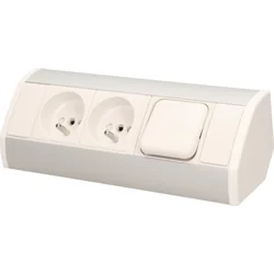 Orno Enchufe para mueble 2x2P+Z con interruptor, blanco y plateado