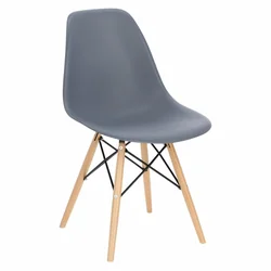P016W Stuhl aus dunkelgrauem PP, Holzbeine