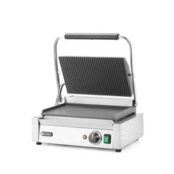 Panini contact grill, HENDI, grooved top, smooth bottom, 230V/2200W, 430x370x(H)514mm