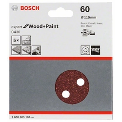 Papel de lija BOSCH C430, embalaje 5 piezas 115 mm,60