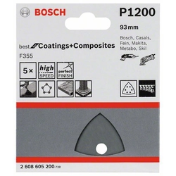 Papel de lija BOSCH F355, embalaje 5 piezas 93 mm,1200