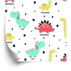 Papel de Parede para Quarto Infantil Pontos Dinossauros Coloridos