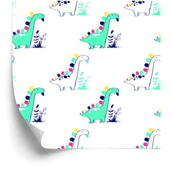 Papier peint pour chambre d'enfant, dinosaures, plantes, feuilles