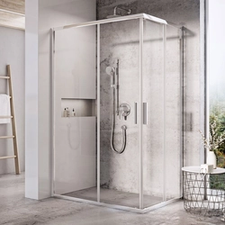 Perete cabină de duș dreptunghiulară Ravak Blix Slim, BLSRV2K-80, sticlă lucioasă+transparentă