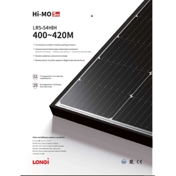 Photovoltaic module PV panel 415Wp Longi Solar LR5-54HIH-415M Black frame