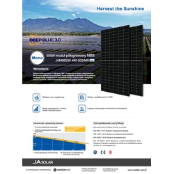 Photovoltaic module PV panel 500Wp Ja Solar JAM66S30-500/MR_BF Deep Blue 3.0 Black Frame